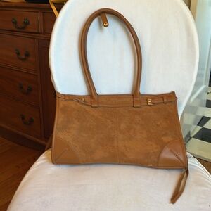 Vegan suede, elongated rectangle bag with gold belt and accents